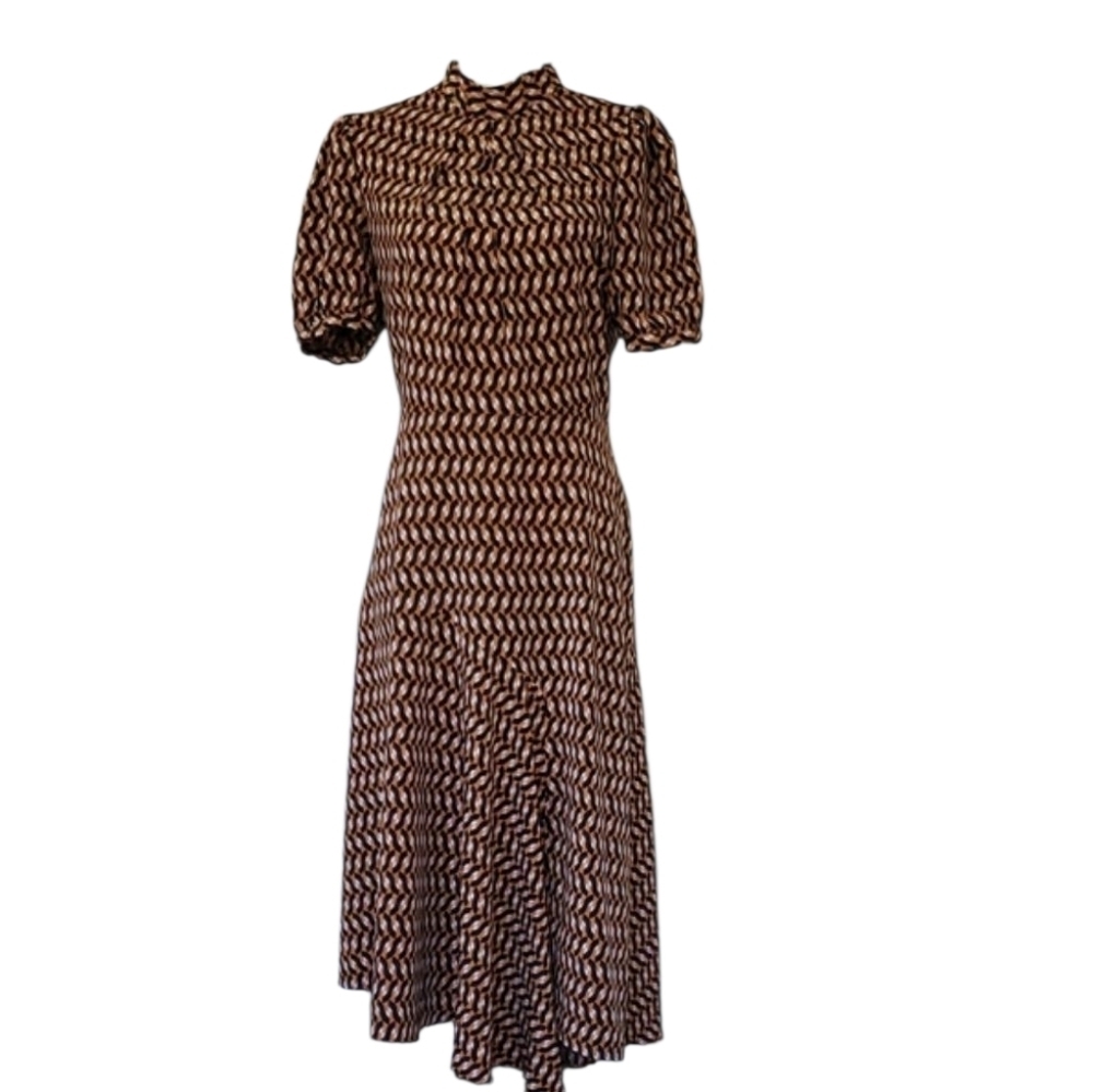 Who What Wear Brown and Black Printed Long Sleeve Midi Dress